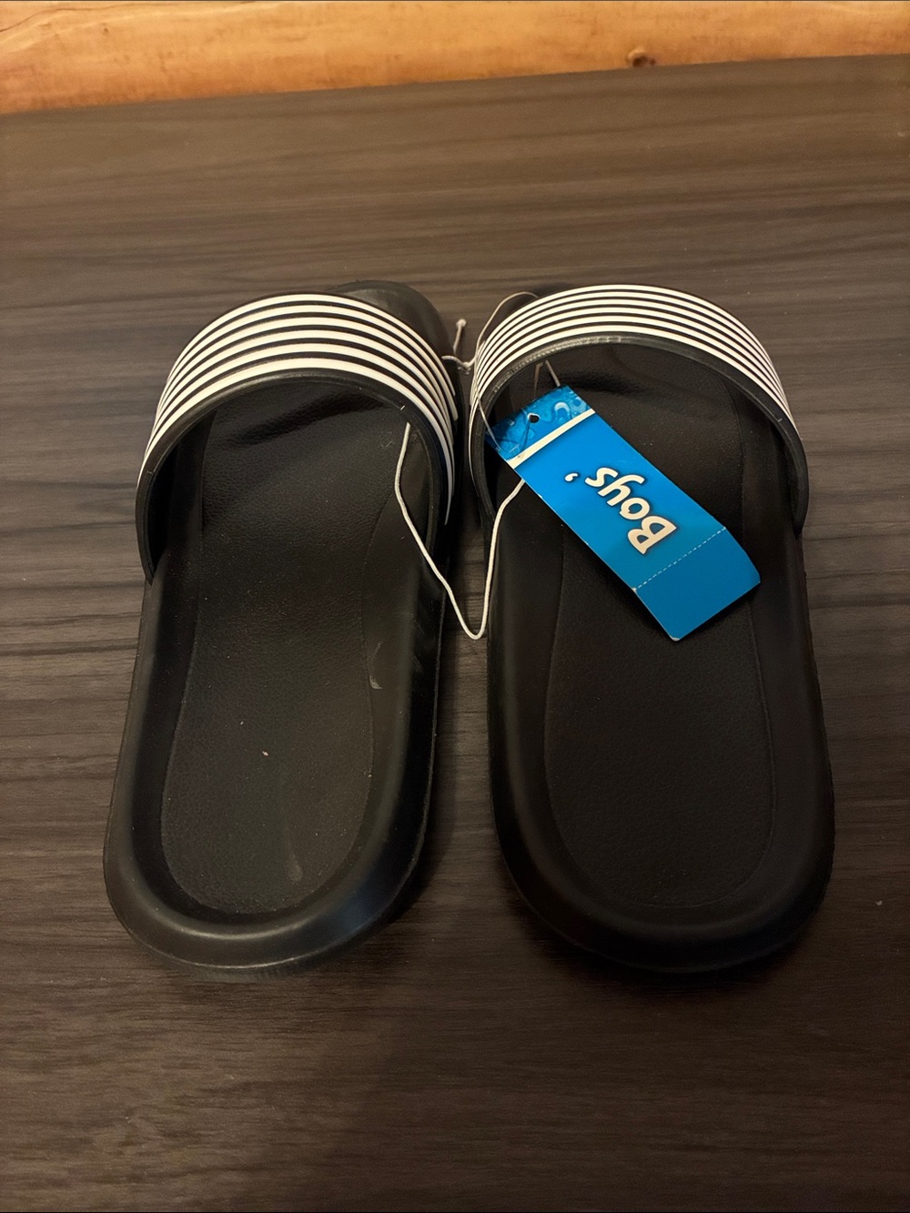 Black and White Multi-Stripe Comfort Slides Slip On Pool & Gym Sandals - Picture 4 of 7